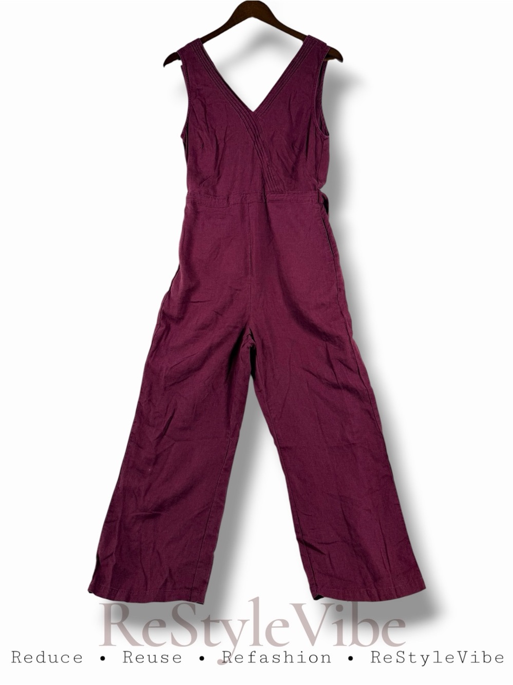 KUHL Women’s Size S Romper Cropped Linen Blend Burgundy Wine V-Neck Sleeveless